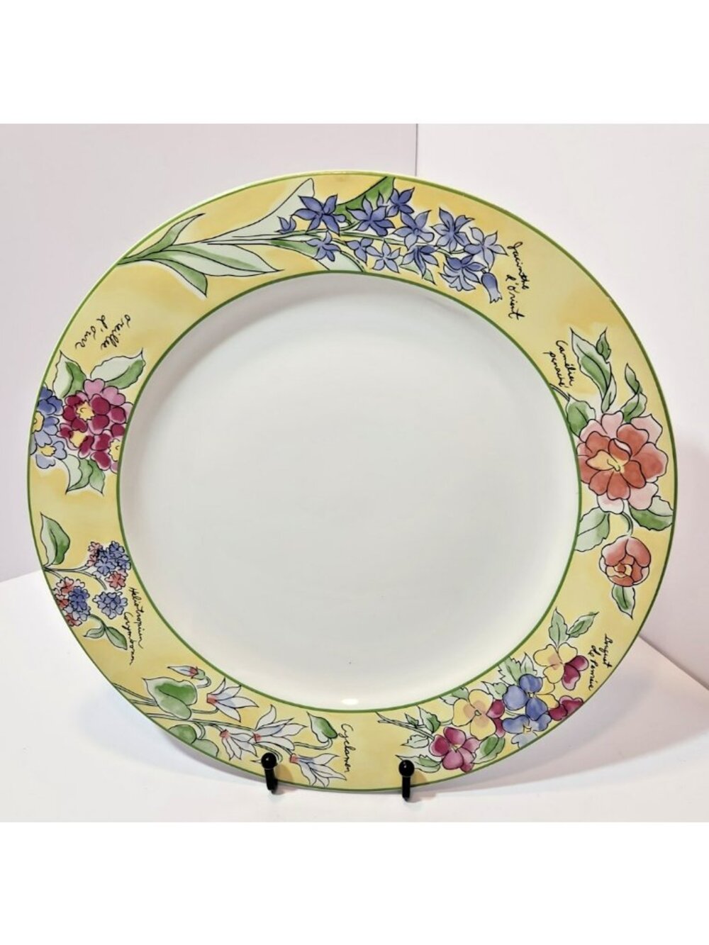 Vtg Furio Creme Brulee Stoneware Ceramic Chop Plate/Round Platter NOS Botanical